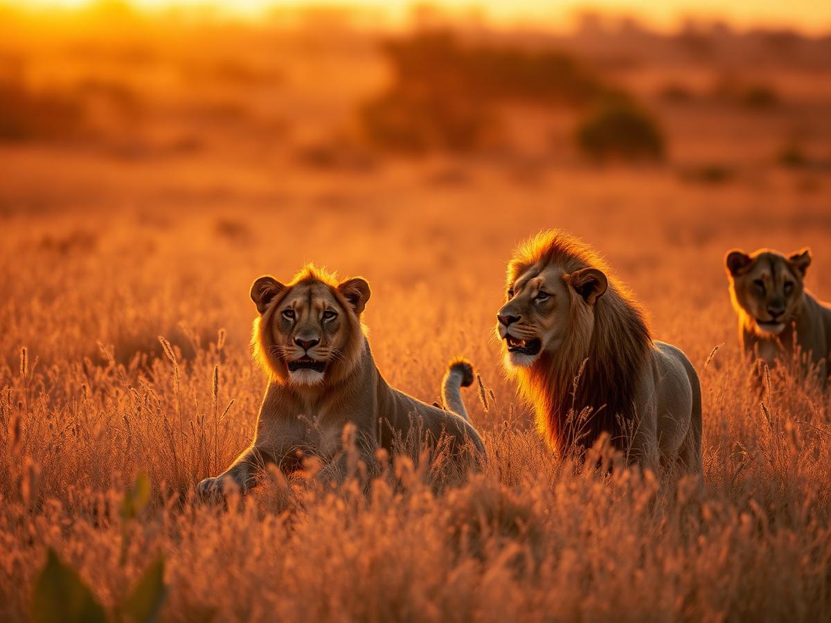Lions resting in the golden grass of Southern Africa