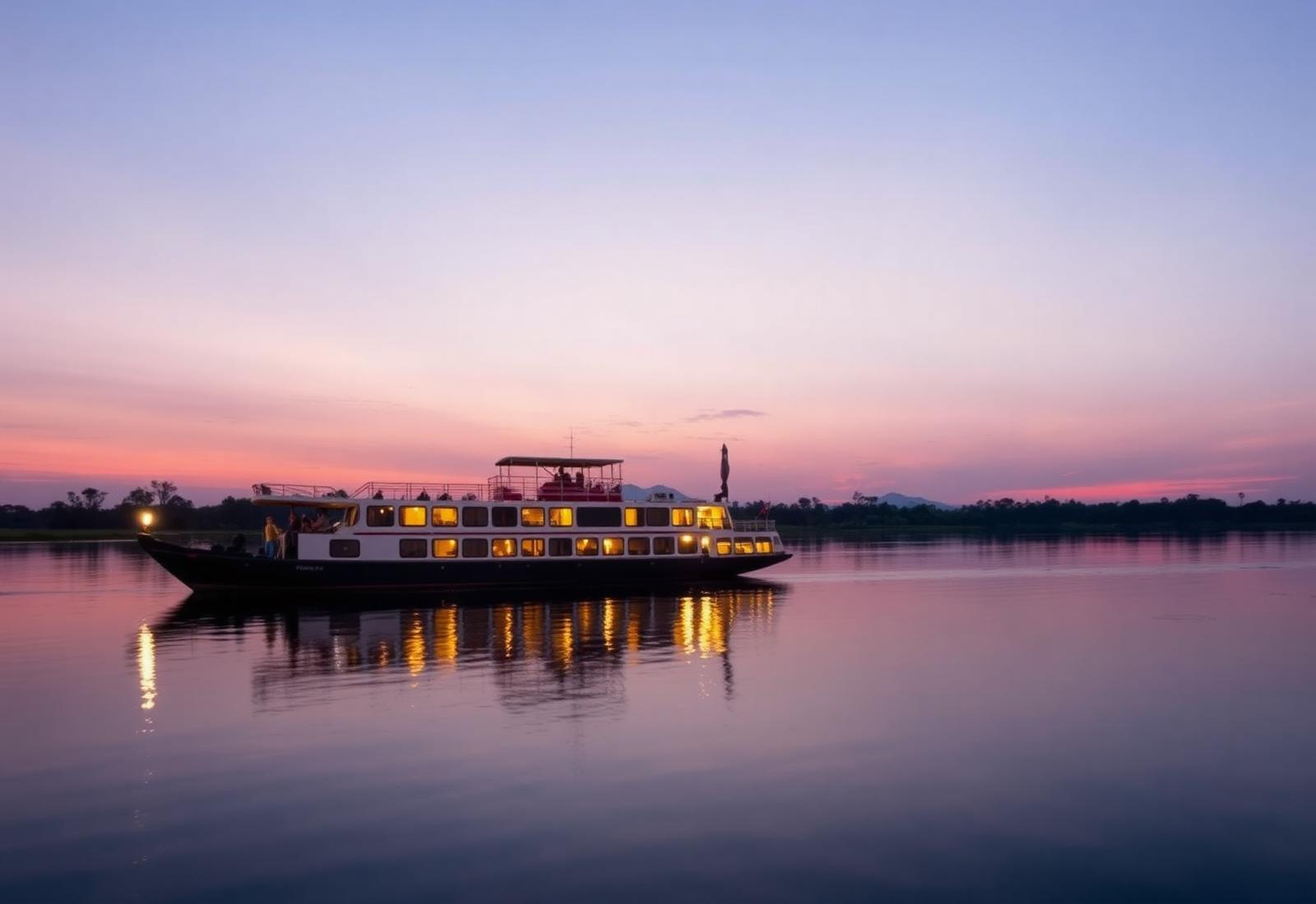 Zambezi Queen at dusk on the Chobe River
